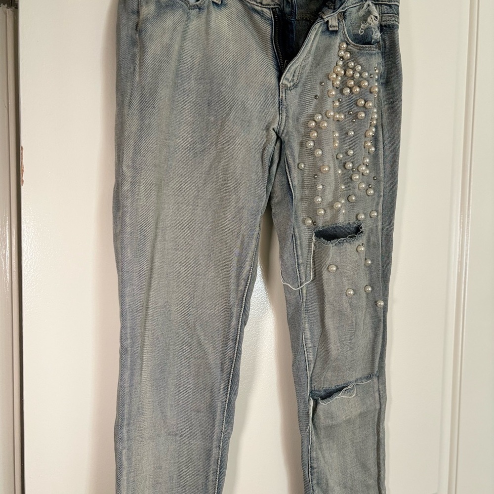 PAIGE Pearl Embellished Distressed Jeans